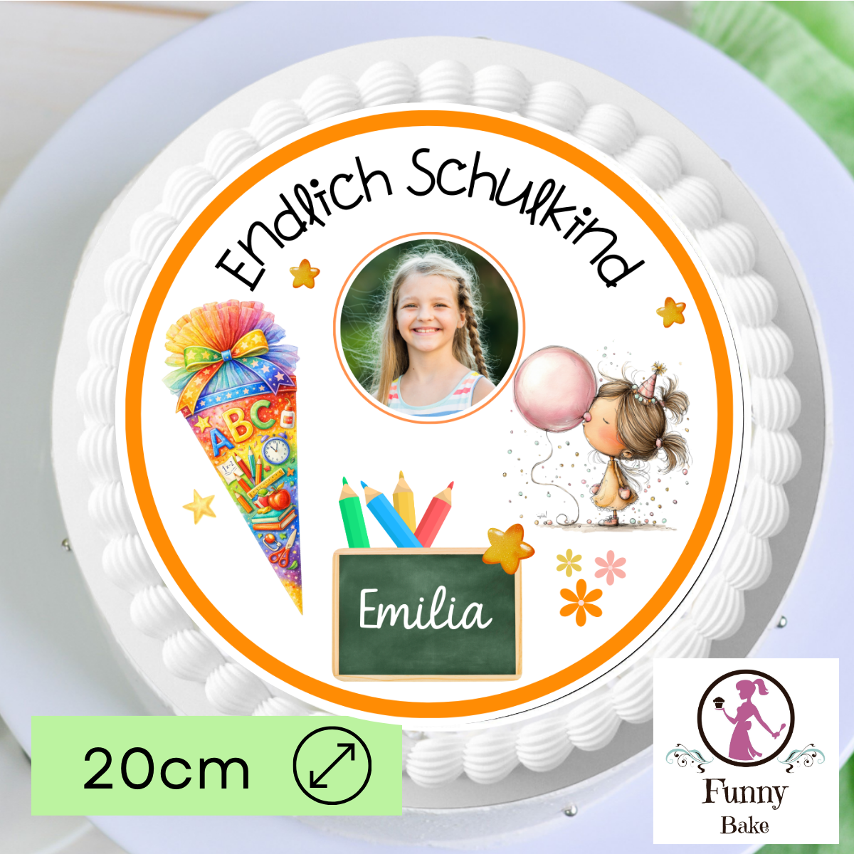 Tortenaufleger  Endlich Schulkind für Mädchen mit Bild
