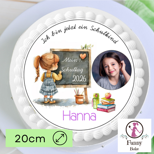 Tortenaufleger Einschulung Mädchen mit Bild & Name