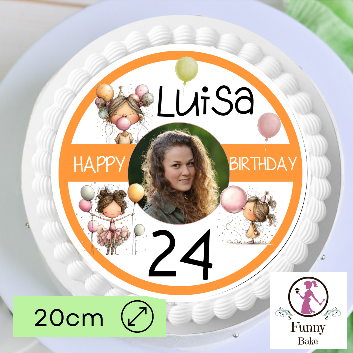 Tortenaufleger Geburtstag personalisiert mit Foto, Name & Zahl