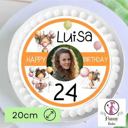 Tortenaufleger Geburtstag personalisiert mit Foto, Name & Zahl