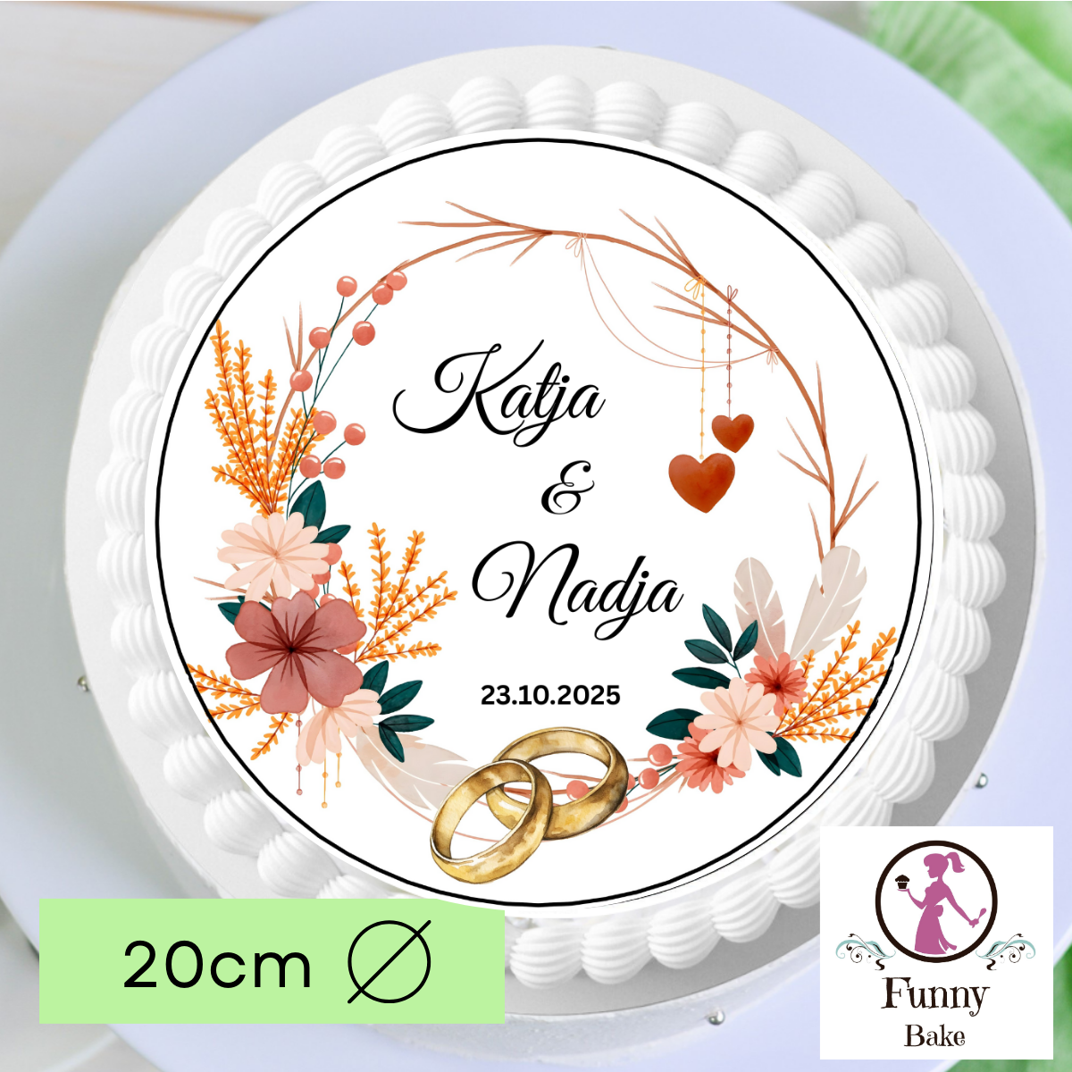 Tortenaufleger Hochzeit Boho Orange