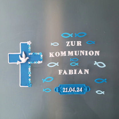 Tortendeko Kreuz Blumenrand Fische - Funny Bake