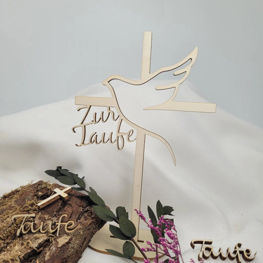 Tortenstecker Holz Kreuz&Taube zur Taufe - Funny Bake