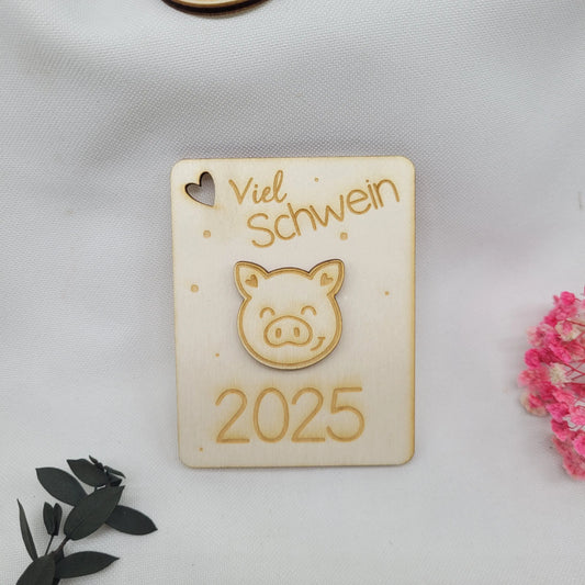Geschenkkarte Holzkarte Silvester "Viel Schwein" - Funny Bake