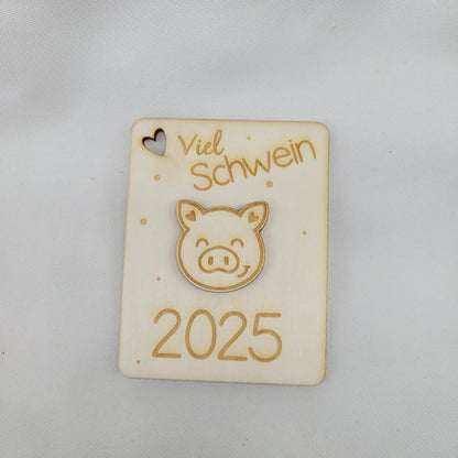 Geschenkkarte Holzkarte Silvester "Viel Schwein" - Funny Bake