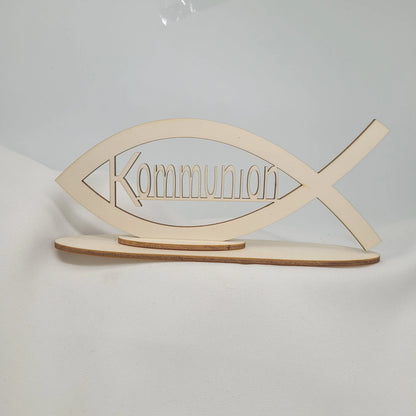 Holzfisch Kommunion mit Ständer -Tischdekoration - Funny Bake