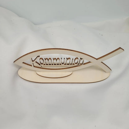 Holzfisch Kommunion mit Ständer -Tischdekoration - Funny Bake