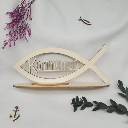 Holzfisch Kommunion mit Ständer -Tischdekoration - Funny Bake