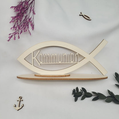 Holzfisch Kommunion mit Ständer -Tischdekoration - Funny Bake