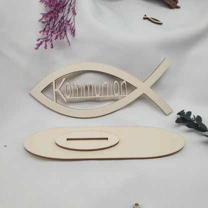 Holzfisch Kommunion mit Ständer -Tischdekoration - Funny Bake
