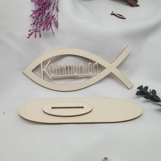 Holzfisch Kommunion mit Ständer -Tischdekoration - Funny Bake