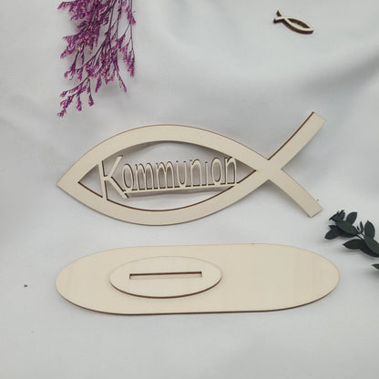 Holzfisch Kommunion mit Ständer -Tischdekoration - Funny Bake