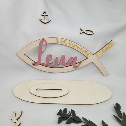 Kommunion Fisch Holzdekoration mit Ständer - Funny Bake