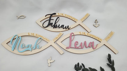 Kommunion Fisch Holzdekoration mit Ständer - Funny Bake