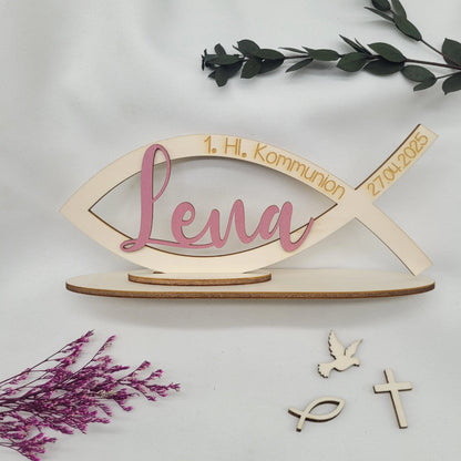 Kommunion Fisch Holzdekoration mit Ständer - Funny Bake