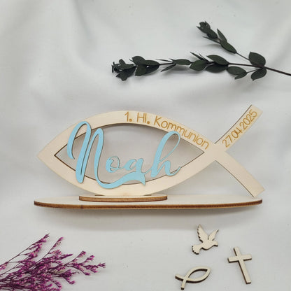 Kommunion Fisch Holzdekoration mit Ständer - Funny Bake