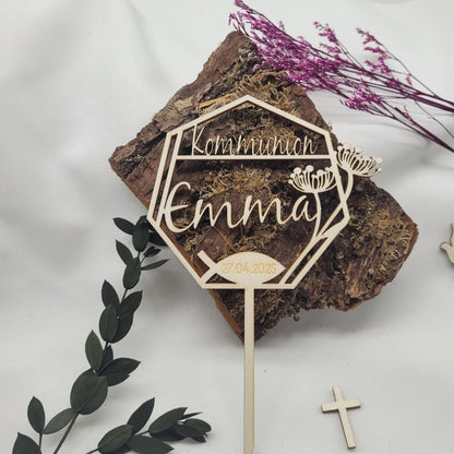 Tortenstecker-Kommunion-Ckaetopper-Name-Datum-Holz