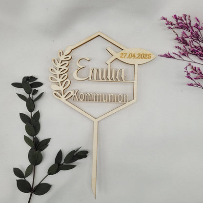 Tortenstecker Kommunion Zweig mit Fisch - Funny Bake