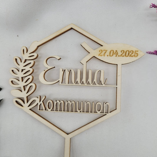 Tortenstecker Kommunion Zweig mit Fisch - Funny Bake