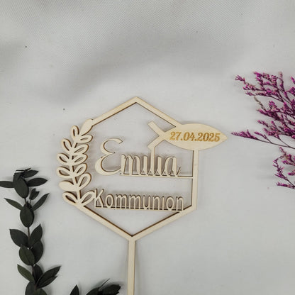 Tortenstecker Kommunion Zweig mit Fisch - Funny Bake