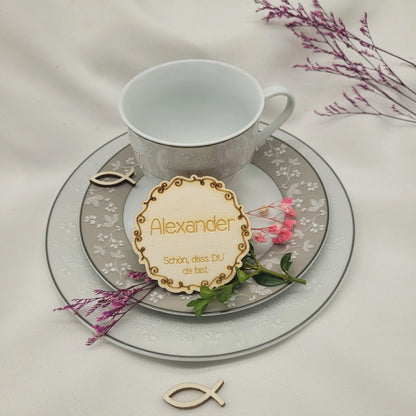 Platzkarte /Sitzkarte aus Holz mit Namen Muster 2 - Funny Bake