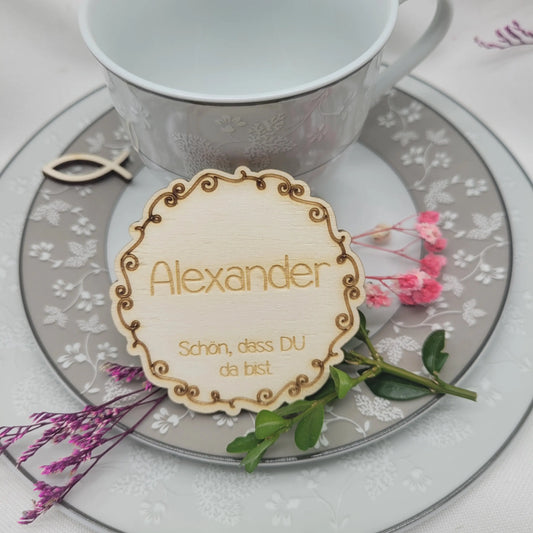 Platzkarte /Sitzkarte aus Holz mit Namen Muster 2 - Funny Bake