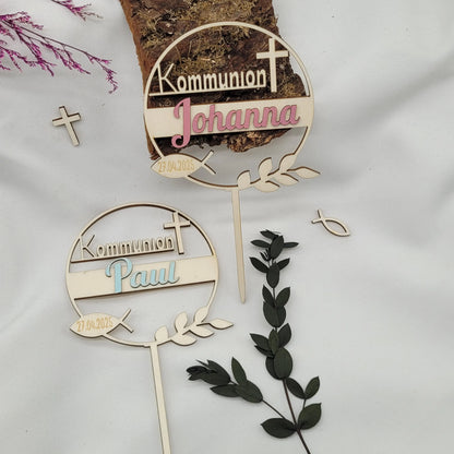 Tortenstecker Kommunion mit farblichem Namen - Funny Bake