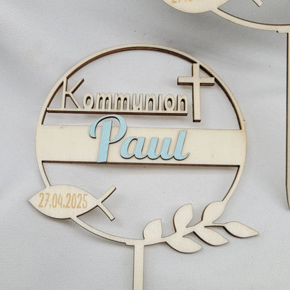 Tortenstecker Kommunion mit farblichem Namen - Funny Bake