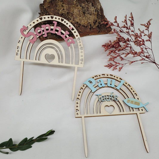 Tortenstecker Regenbogen Holz Taufe - Funny Bake