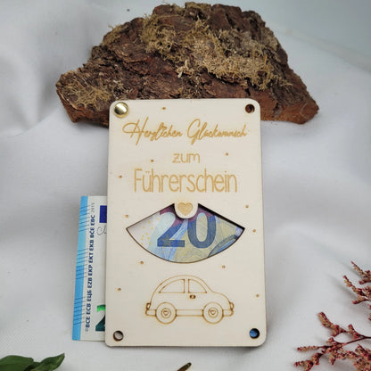 Auto-Führerschein-geldkarte-Glückwunsch-Holz-personalisiert
