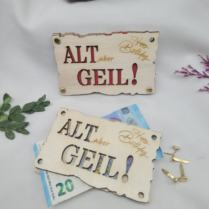 Geldkarte "Alt,aber GEIL" Holzkarte - Funny Bake