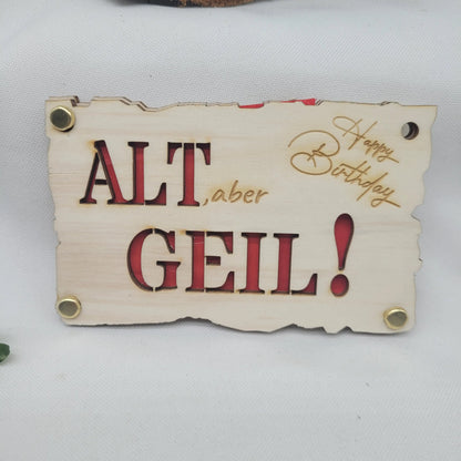 Geldkarte "Alt,aber GEIL" Holzkarte - Funny Bake