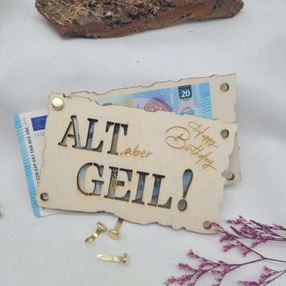Geldkarte "Alt,aber GEIL" Holzkarte - Funny Bake