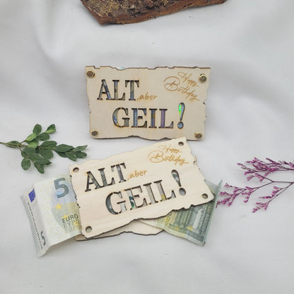 Geldkarte "Alt,aber GEIL" Holzkarte - Funny Bake