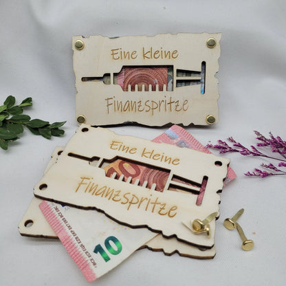 Geschenkkarte Finanzspritze Holzkarte - Funny Bake