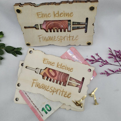 Geschenkkarte Finanzspritze Holzkarte - Funny Bake