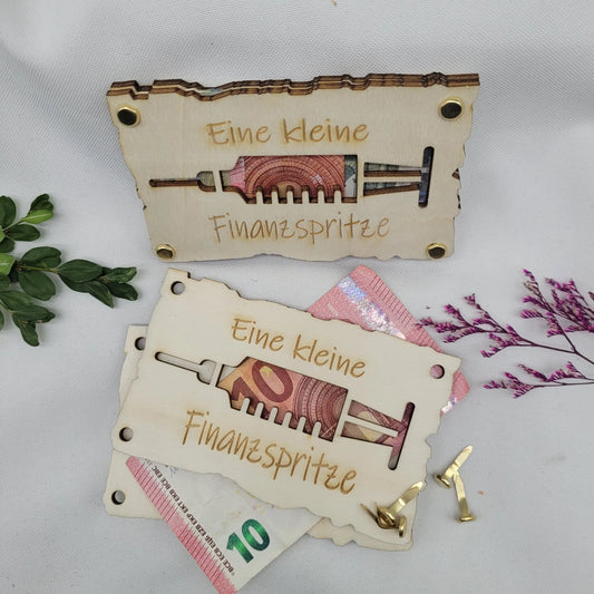 Geschenkkarte Finanzspritze Holzkarte - Funny Bake