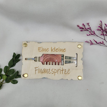 Geschenkkarte Finanzspritze Holzkarte - Funny Bake