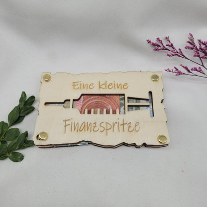 Geschenkkarte Finanzspritze Holzkarte - Funny Bake