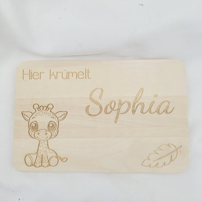 Frühstücksbrett  Giraffe mit Name - Funny Bake