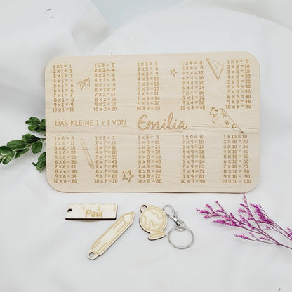 Frühstücksbrett  Das kleine 1x1 Schulanfang  mit Namen - Funny Bake