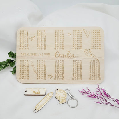 Frühstücksbrett  Das kleine 1x1 Schulanfang  mit Namen - Funny Bake