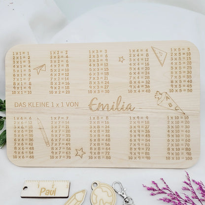 Frühstücksbrett  Das kleine 1x1 Schulanfang  mit Namen - Funny Bake