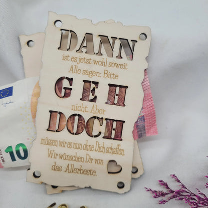 Geldkarte Holz Rente / Jobwechsel - Funny Bake