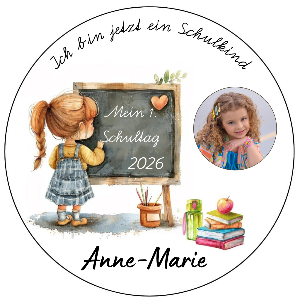 Tortenaufleger Mädchen Schultafel mit Foto