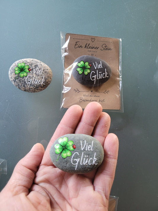 Glückstein Kleeblatt Viel Glück bemalt