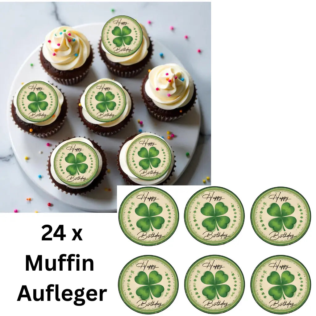 Muffinaufleger Kleeblatt „Happy Birthday“ Funnybake