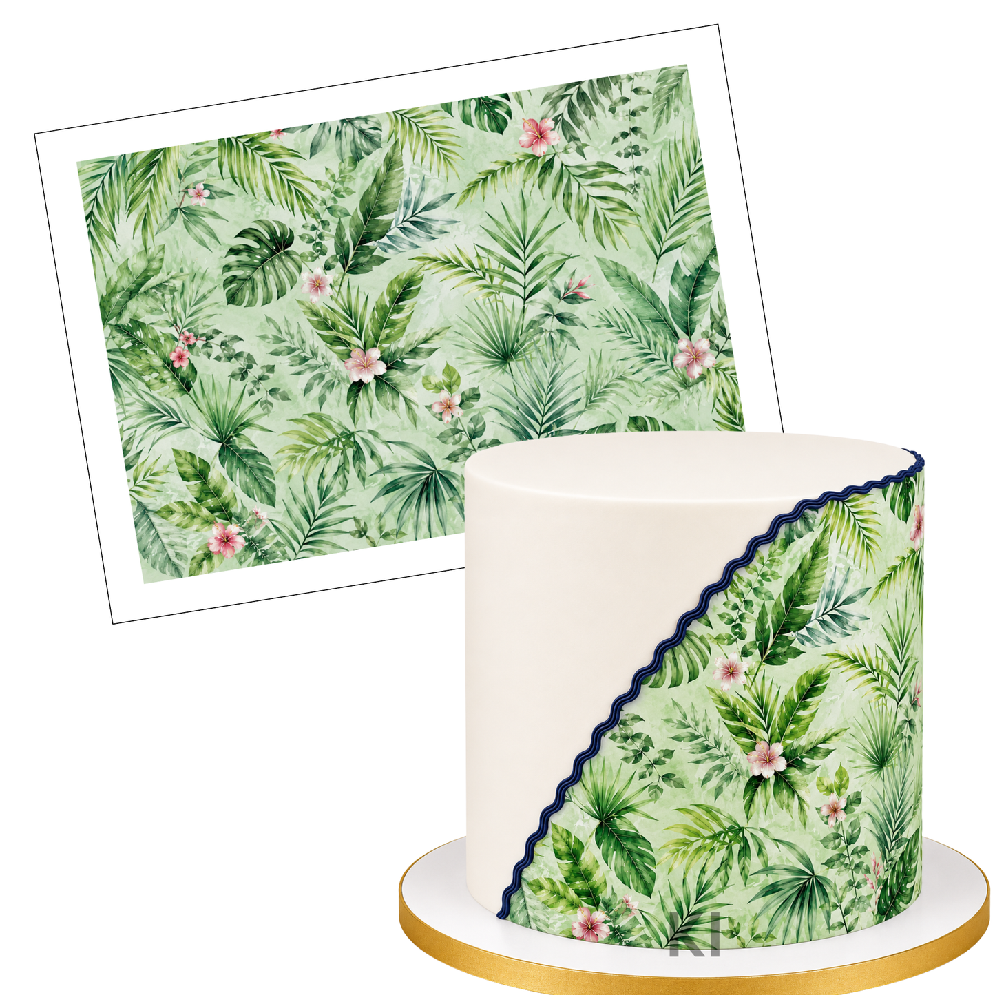 Tortenband Dschungel Blätter,Blumen grün