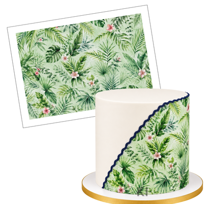 Tortenband Dschungel Blätter,Blumen grün
