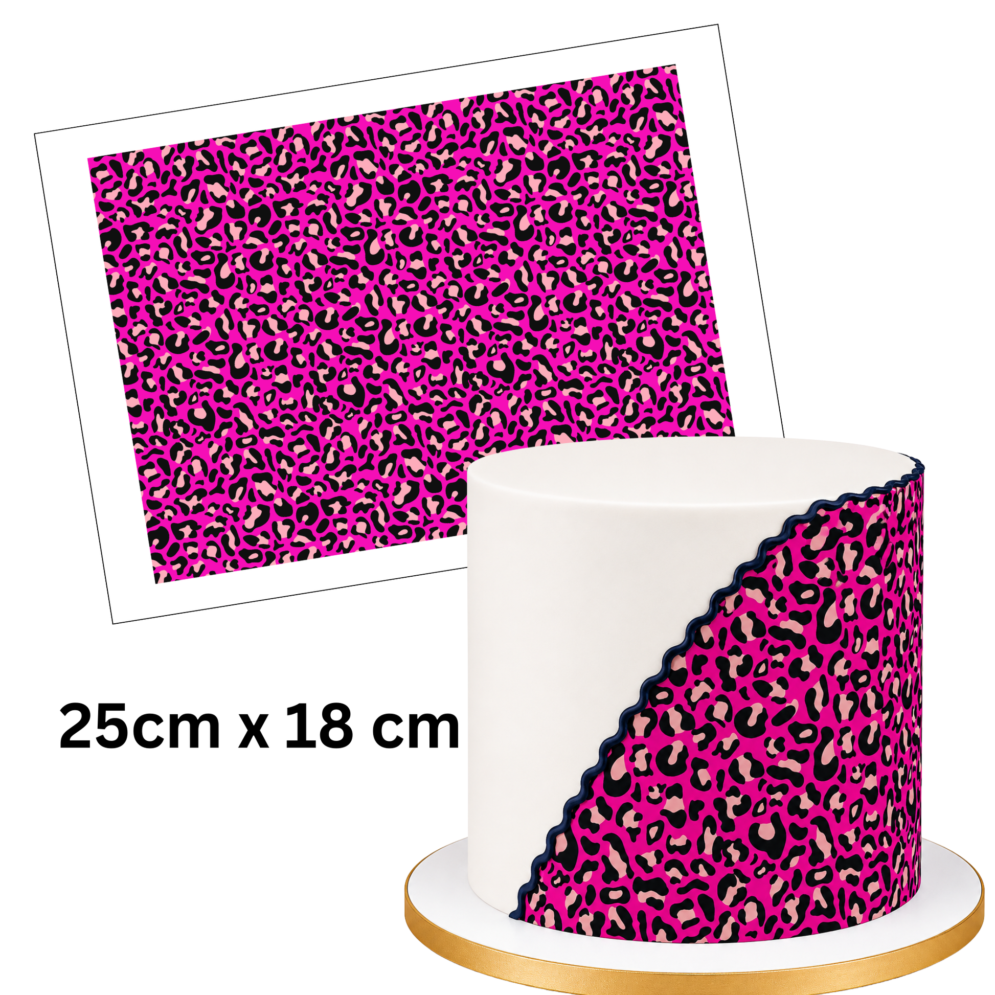 Zuckerdekorpapier Leopard Pink 25x18 cm – essbar, selbst zuschneiden, Tortendeko Geburtstag Mädchen Teenager
